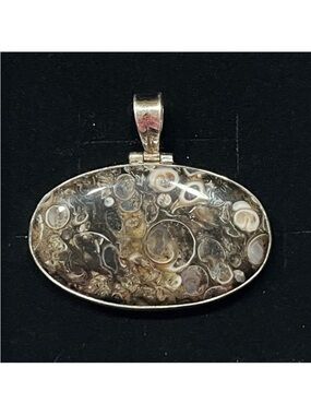 925 Sterling Silver Oval Pendant Chunky Statement Necklace Pendant. Brown tans